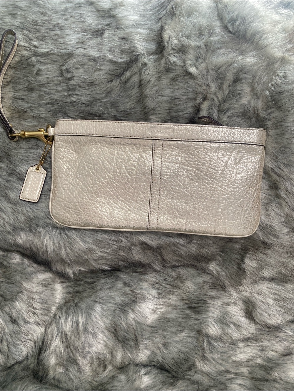 Coach Pebbled Leather Wristlet in Light Taupe